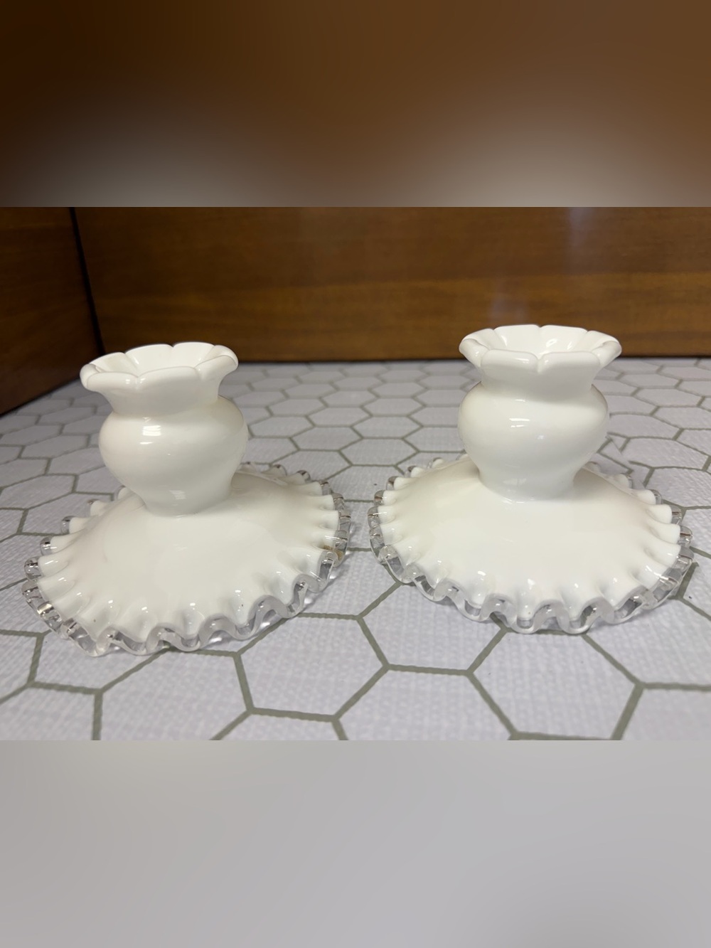 Set of 2 Fenton Silver Crest Candleholders